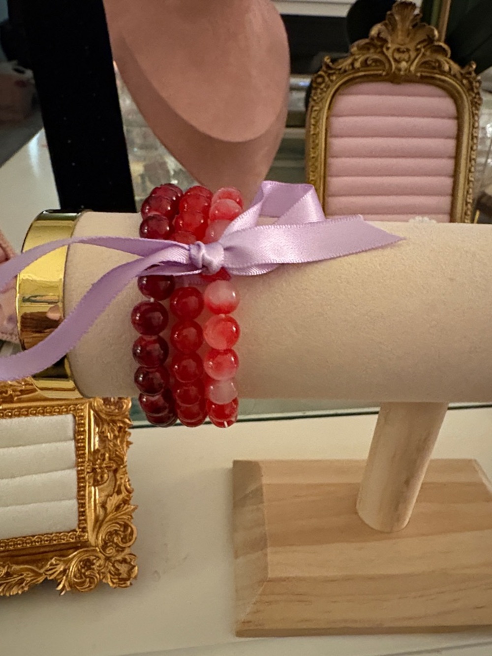 Red Beaded Stretch Bracelet Set - Women's Fashion Jewelry